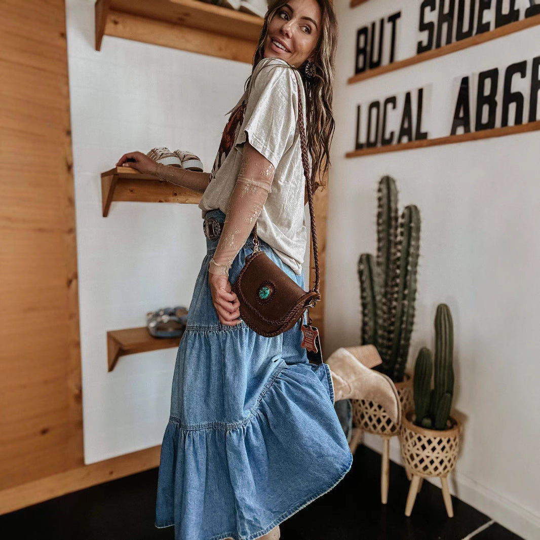 SUMMER FASHION Bohemian A- Line Layered Cake Denim Skirt