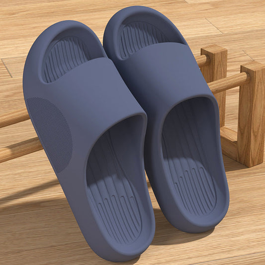 Men's thick-soled slip-on summer slippers in dark blue for outdoor wear.