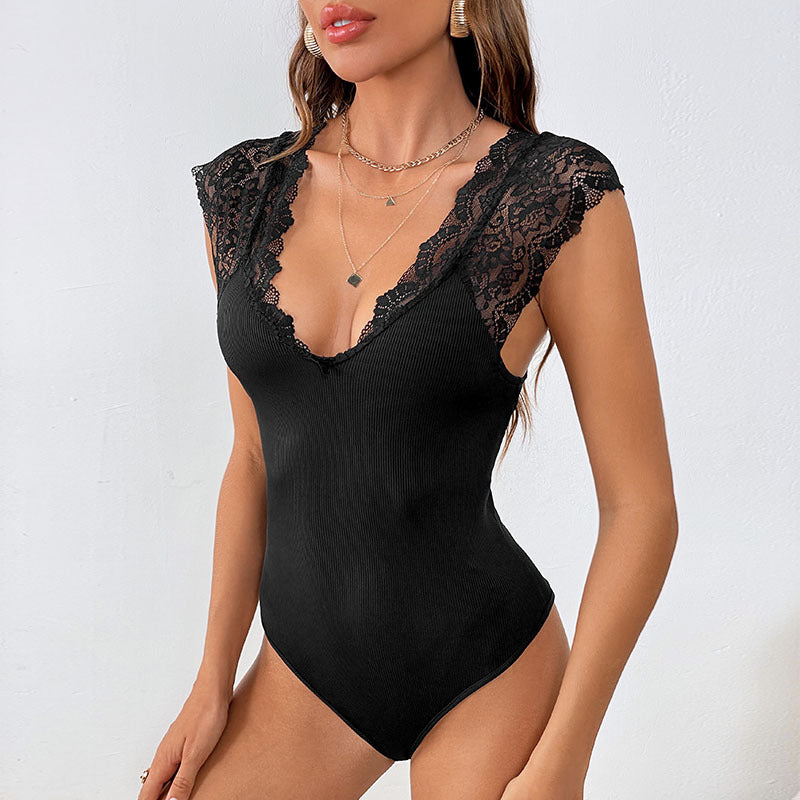LACE FASION Stitching Large V-neck Jumpsuit - Swefashionstore
