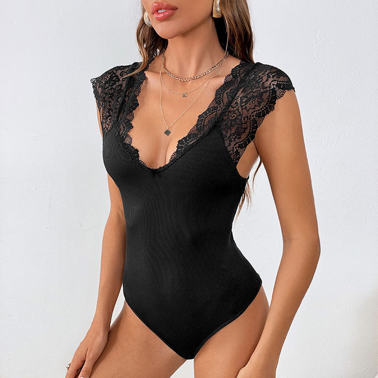 LACE FASION Stitching Large V-neck Jumpsuit - Swefashionstore