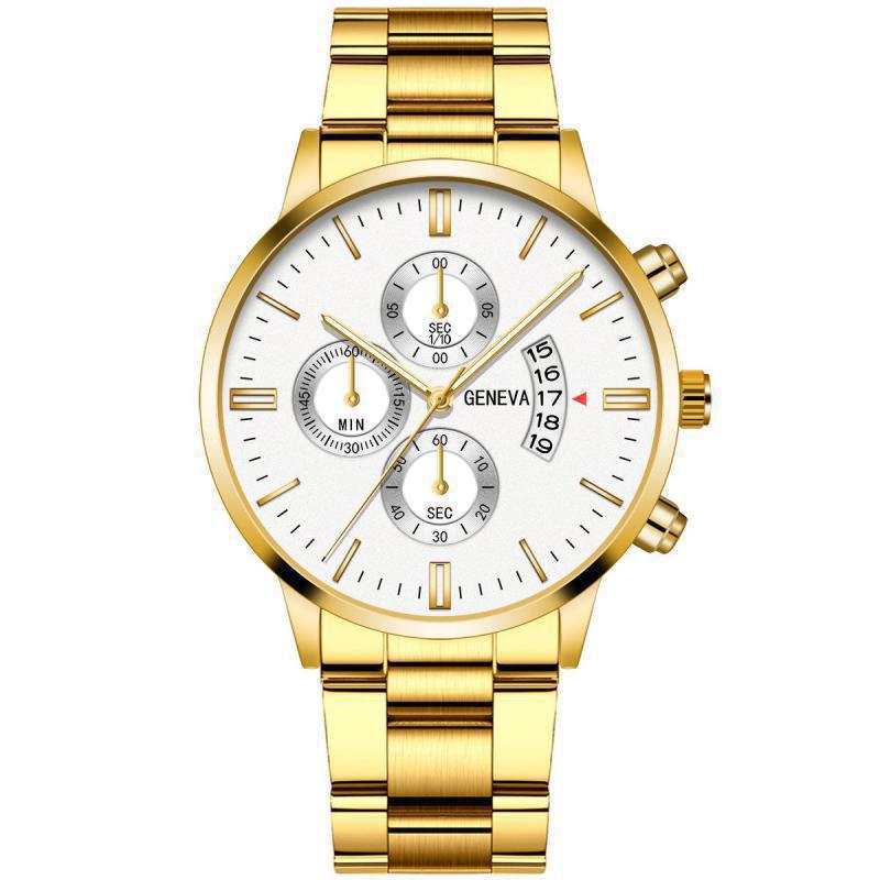 Casual Calendar Steel Watch in gold finish with quartz movement.
