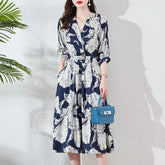 NEW Waist-controlled Lace-up 34 Sleeve V-neck Printed Skirt - Swefashionstore