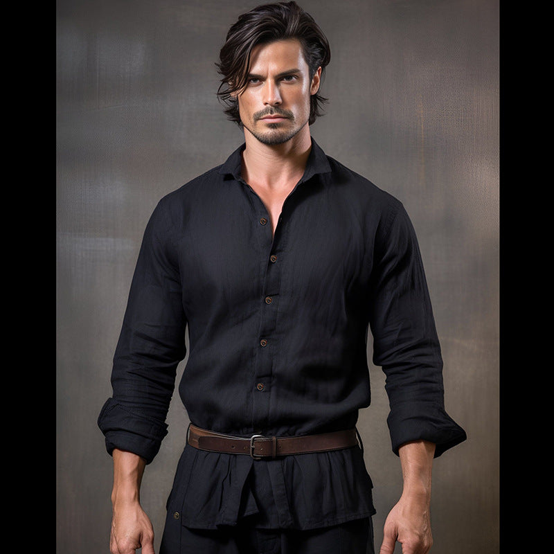 FASHION FOR MEN Medieval Retro Cotton And Linen Lapel Shirt - Swefashionstore
