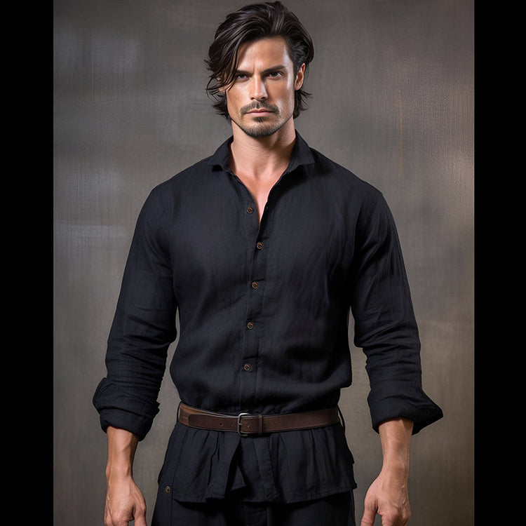FASHION FOR MEN Medieval Retro Cotton And Linen Lapel Shirt - Swefashionstore