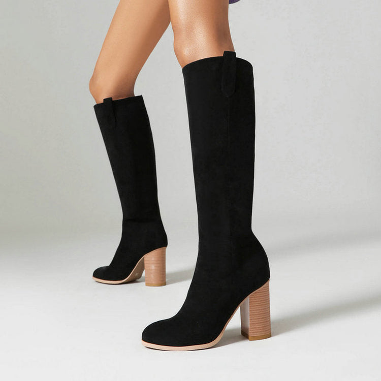 Long Boots Female Suede Chunky Heel Round Toe for Stylish Comfort - Swefashionstore