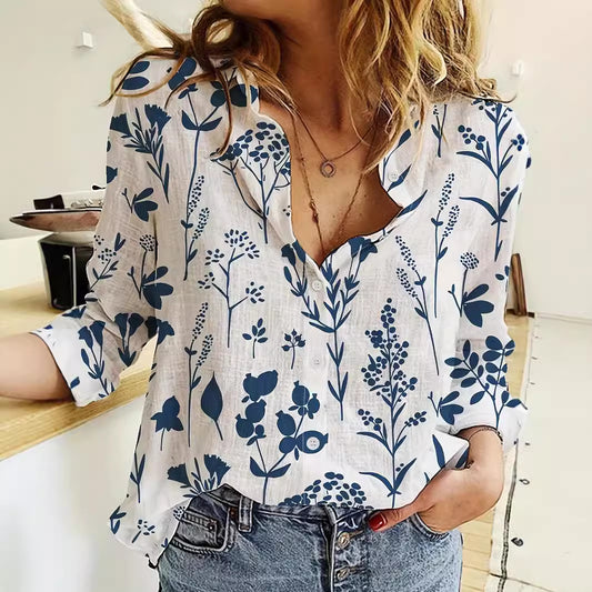 Langarmshirt mit 3D-Digitaldruck und Reverskragen für Damen