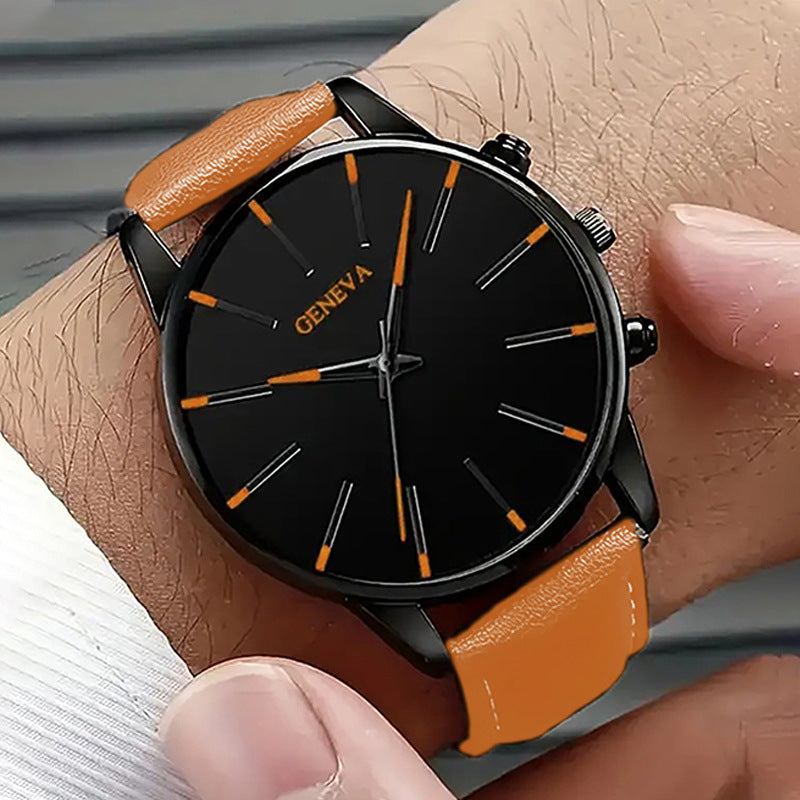 Waterproof senior electronic quartz watch with orange strap and black dial.