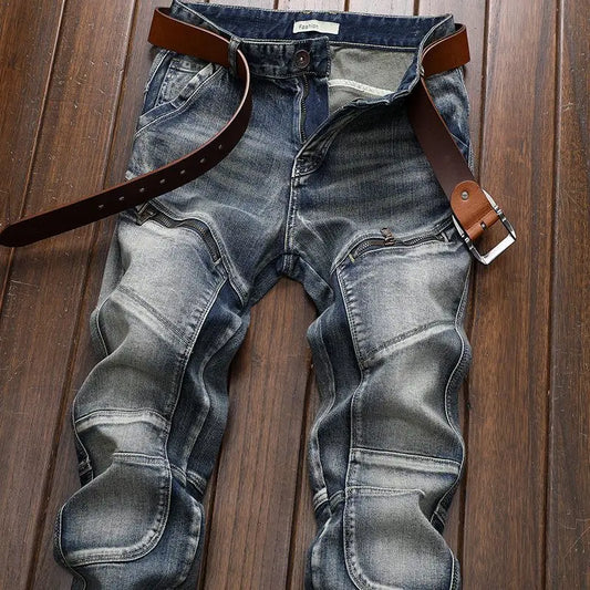 Hochwertige DENIM Jeans RETRO Straight Biker Design