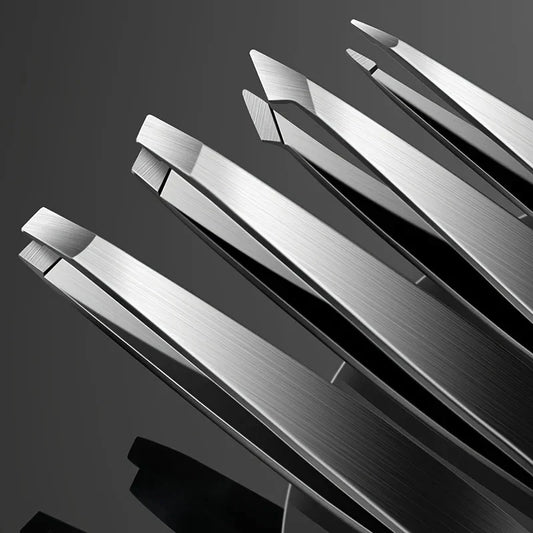 4Piece Set Professional Tweezers with various tips for precision grooming