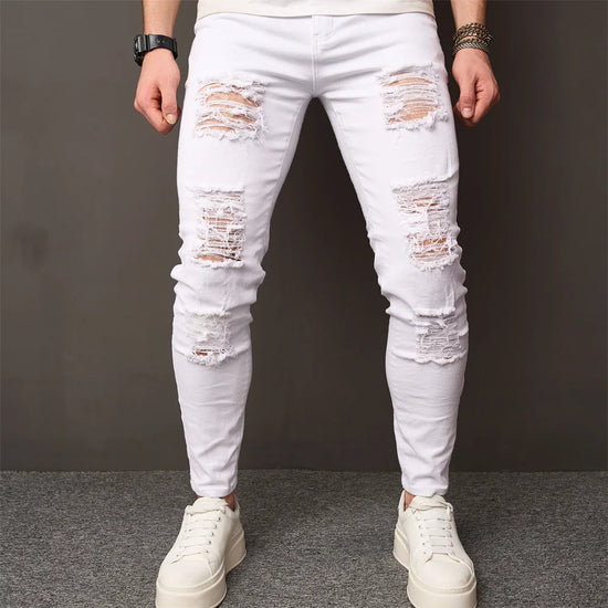 STREET Holes Skinny Stylish Stretch Slim JEANS - Swefashionstore
