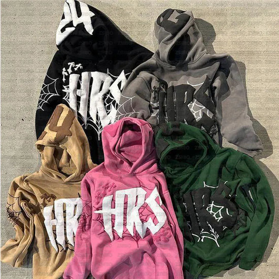 HIZILENT Hoodie Spider-Web Printed Streetwear Y2K - Swefashionstore