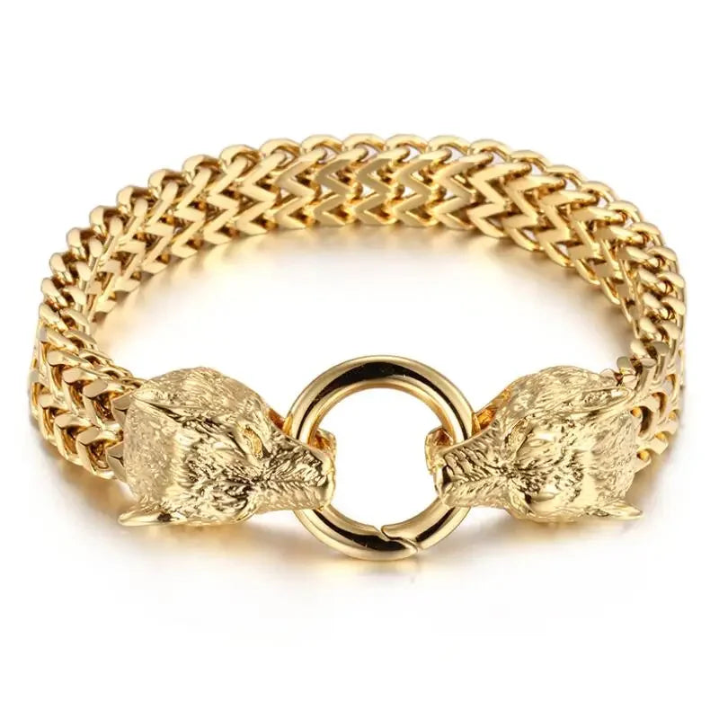 Stainless Steel Double Wolf Head Bracelet - Swefashionstore