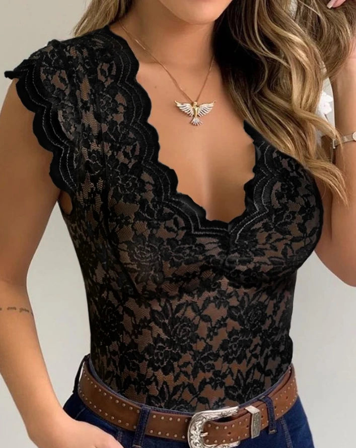 EAEOVNI BODUSUIT Summer Fashion Crochet Lace V-Neck - Swefashionstore