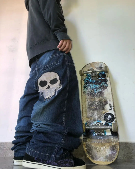 Retro Y2k Pants Hip Hop Skull Pattern Streetwear - Swefashionstore