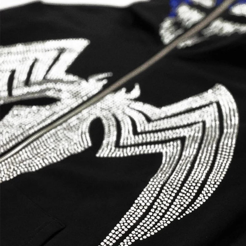 Zzsykd Rhinestone Full-Zip Hoodie Skeleton Goth Sweatshirt