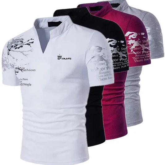 Men's POLO Shirt Graphic Prints V Neck Outdoor Short Sleeves