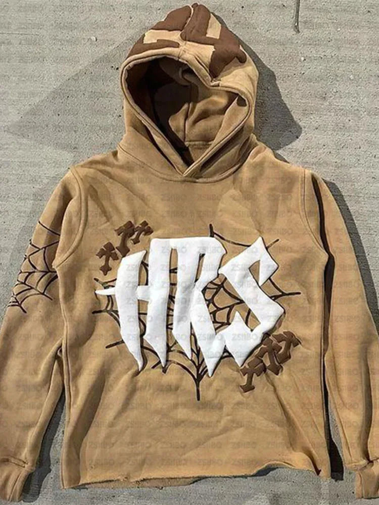 HIZILENT Hoodie Spider-Web Printed Streetwear Y2K