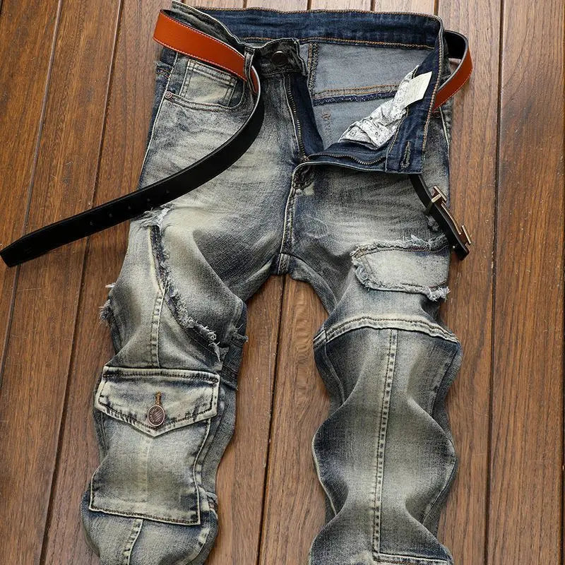 Hochwertige DENIM Jeans RETRO Straight Biker Design
