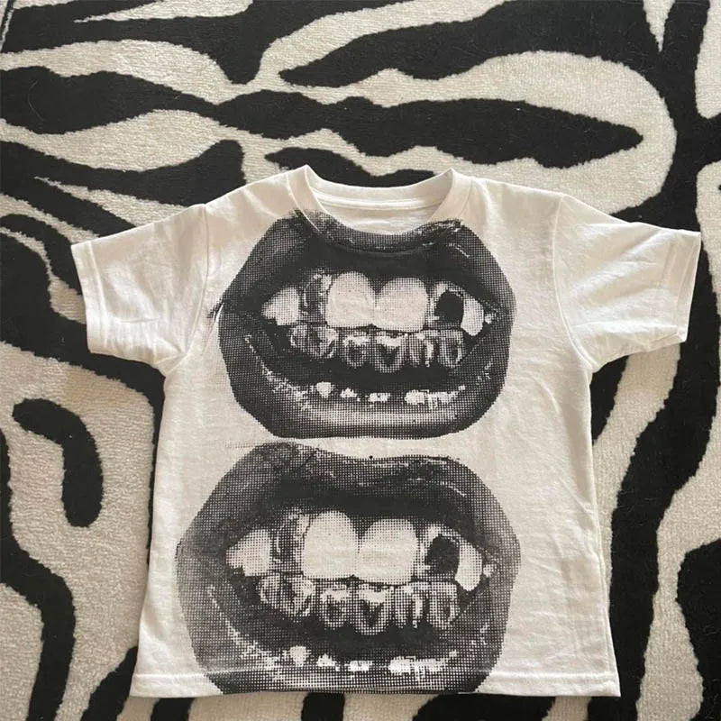 PUNK Y2K Short Sleeve Top GOTHIC Street T-shirt - Swefashionstore
