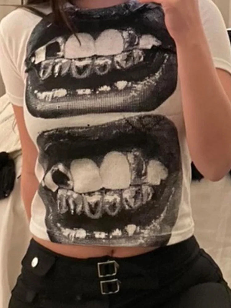 PUNK Y2K Short Sleeve Top GOTHIC Street T-shirt - Swefashionstore