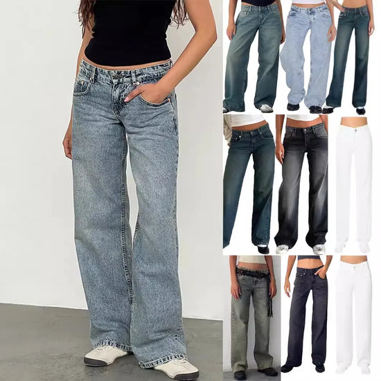 Women Denim Pants Loose Casual Straight Trousers - Swefashionstore