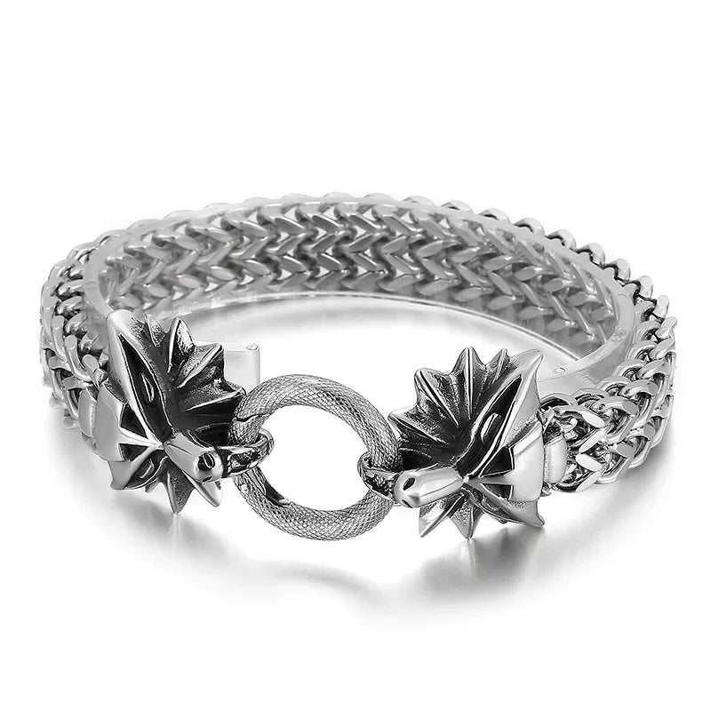 Stainless Steel Double Wolf Head Bracelet - Swefashionstore