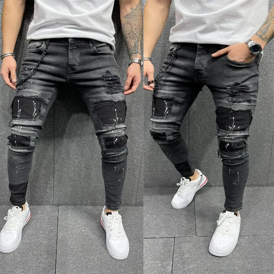 NEW Men Stretchy Ripped Skinny Elastic Jeans - Swefashionstore