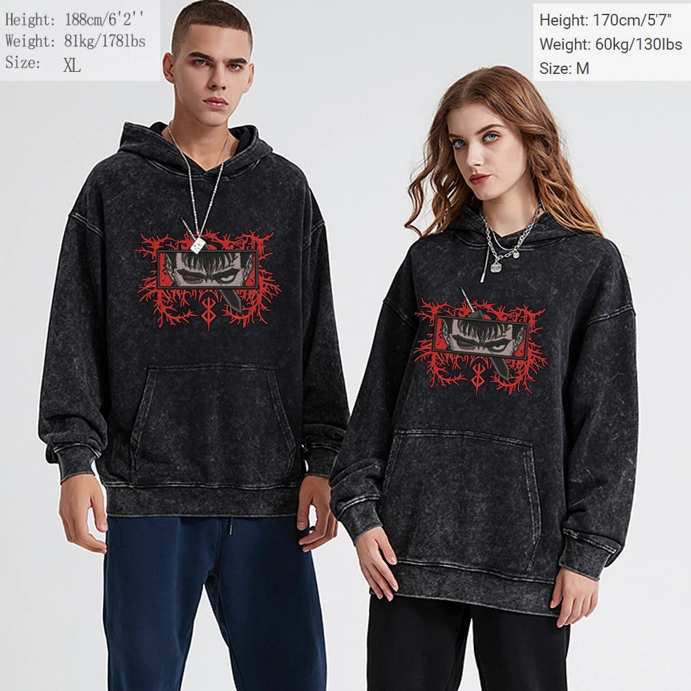 Anime Hoodies Guts Print Manga Sweatshirt Gothic Harajuku