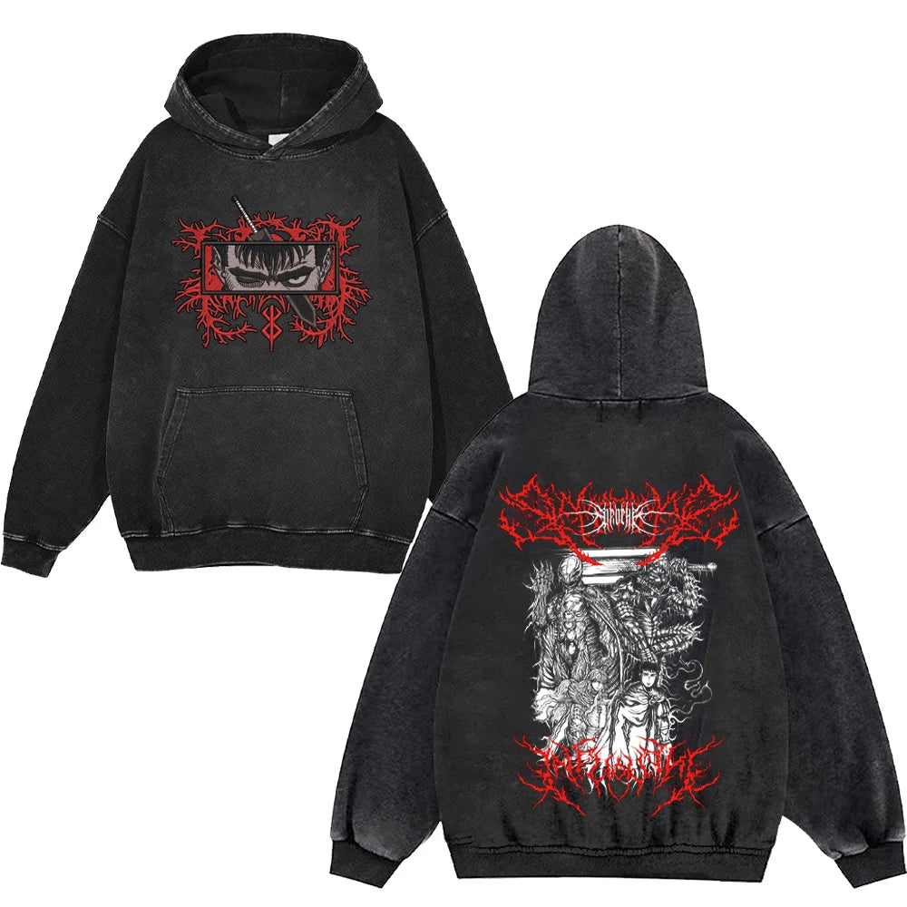 Anime Hoodies Guts Print Manga Sweatshirt Gothic Harajuku