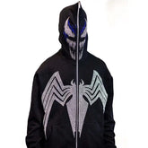 Zzsykd Rhinestone Full-Zip Hoodie Skeleton Goth Sweatshirt - Swefashionstore