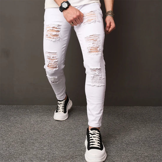 STREET Holes Skinny Stylish Stretch Slim JEANS - Swefashionstore