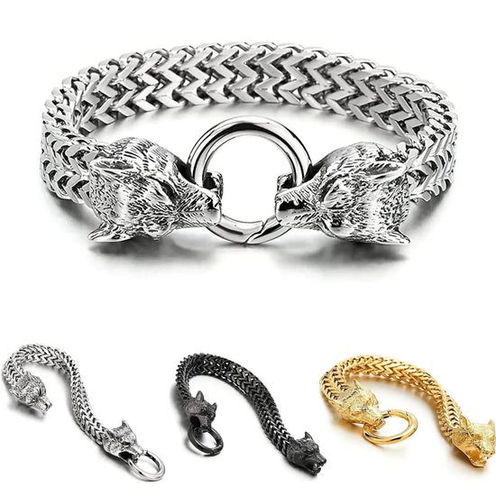 Stainless Steel Double Wolf Head Bracelet - Swefashionstore