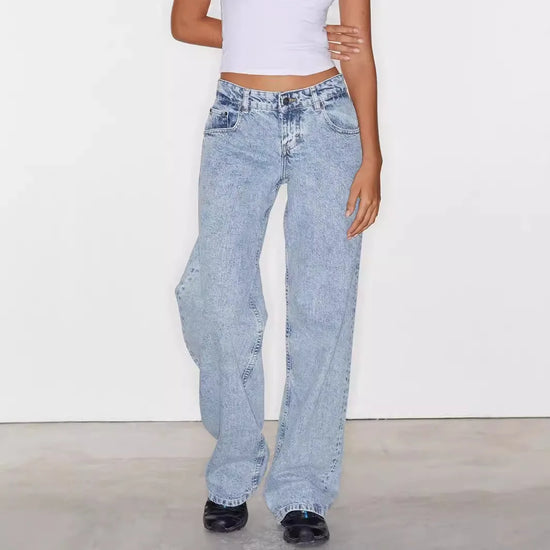Women Denim Pants Loose Casual Straight Trousers - Swefashionstore