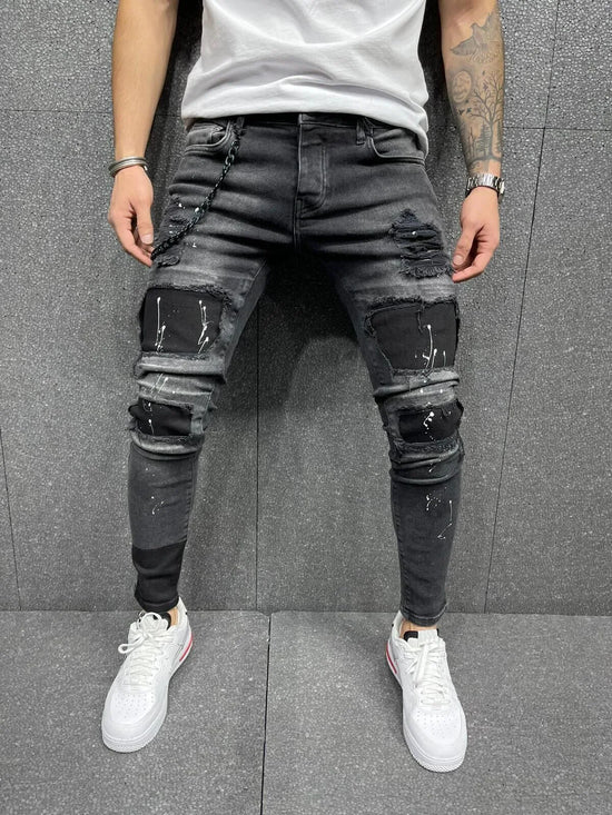 NEW Men Stretchy Ripped Skinny Elastic Jeans - Swefashionstore