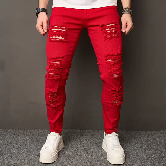 High-Street Men HipHop Holes Skinny Stretch Jeans - Swefashionstore
