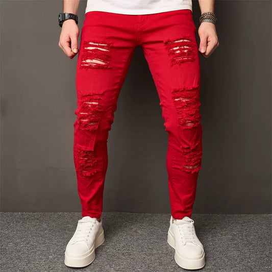 High-Street Herren HipHop Löcher Skinny Stretch Jeans