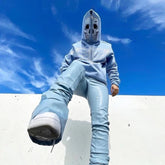 Zzsykd Rhinestone Full-Zip Hoodie Skeleton Goth Sweatshirt - Swefashionstore