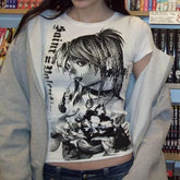 MOOYUFON Y2k ANIME Streetwear O-neck 90s Text Printing Tops - Swefashionstore