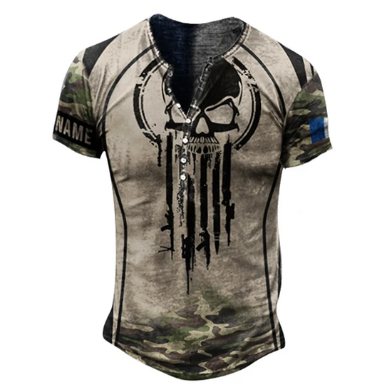 Vintage Button V-neck Henley Shirt 3d Men&