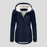 Winter Hooded Jacket for Women - Solid Color Fleece Zip-up with Pockets