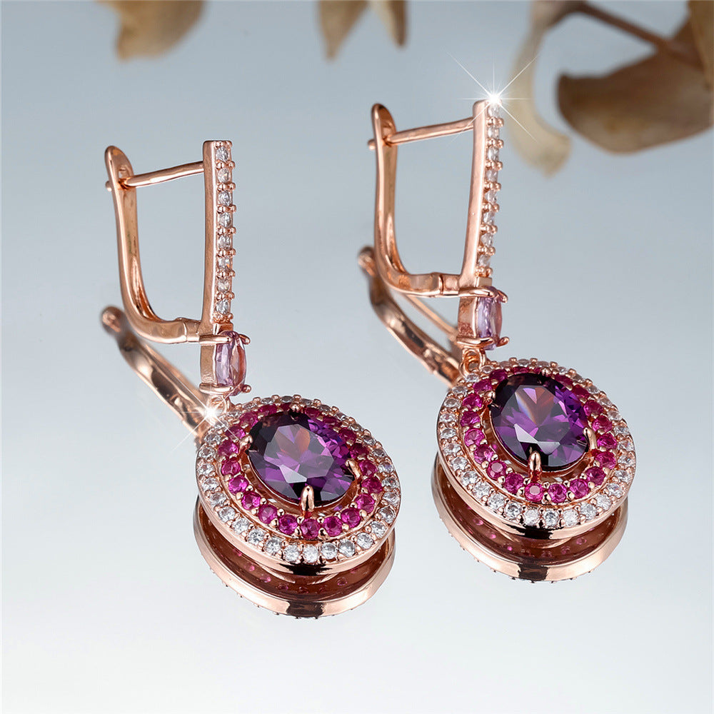 Entry Lux Colored Gems Egg-shaped Main Stone-Edge White Diamond Earrings