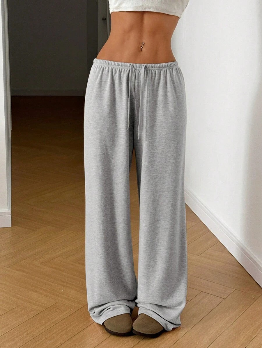 Trousers Elastic Waistband Lace-up Wide-leg Casual Pants - Swefashionstore