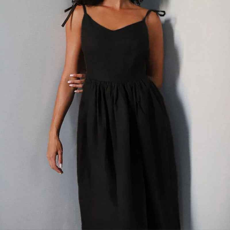 Summer V-neck Dress - High Waist Long Dress for Effortless Style - Swefashionstore