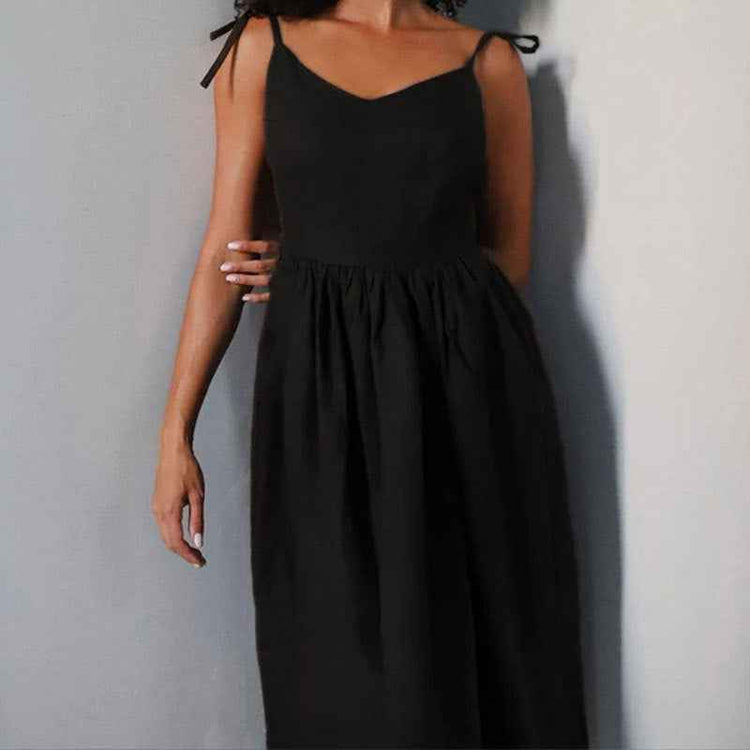 Summer V-neck Dress - High Waist Long Dress for Effortless Style - Swefashionstore