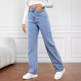European And American Cross-border Amazon Hot-selling Stretch Washed Denim Fashion Straight Trousers Jeans Women&