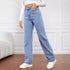 European And American Cross-border Amazon Hot-selling Stretch Washed Denim Fashion Straight Trousers Jeans Women&