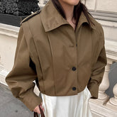 Khaki Lapel Simple Single-breasted Coat - Swefashionstore