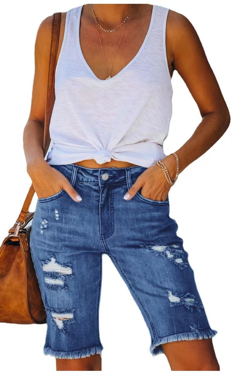 Summer Mid-waist Slim-Fit Cropped Pants Jeans For Women