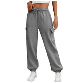 Casual Side Pocket Elastic Waist Solid Color Straight-leg Pants - Swefashionstore