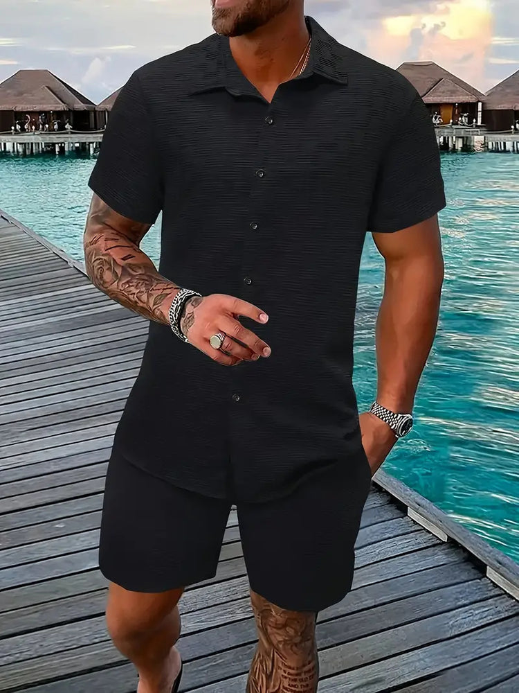 Summer Jacquard Black And White Solid Color Suit - Swefashionstore